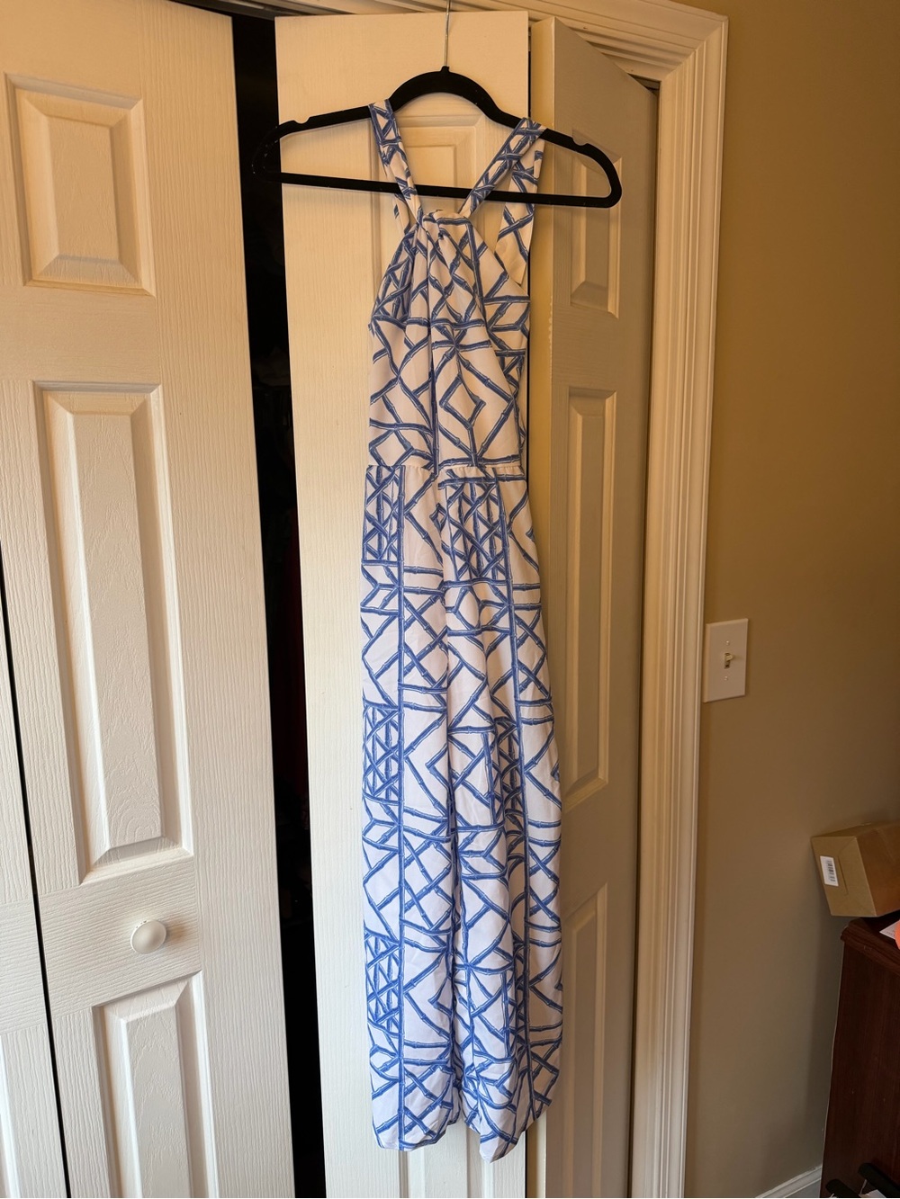Vineyard Vines Blue & White Geometric Halter Jumpsuit